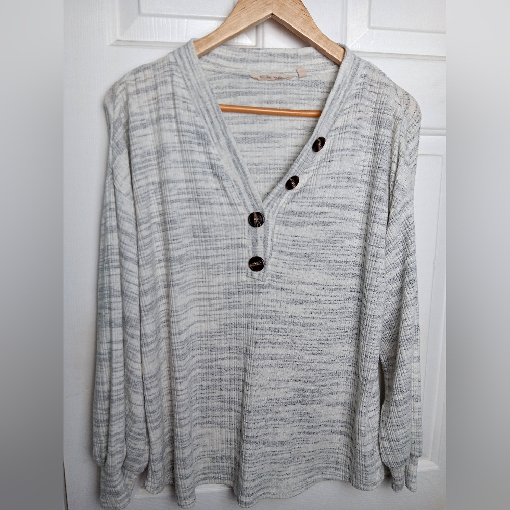 Soft Surroundings Jules Medium Thermal Top Heather Gray Long Sleeve Cuffed